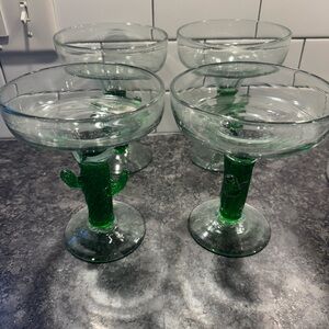 Hand-Blown Cactus Stem Margarita Glasses – Set of 4– Heavy & Vibrant